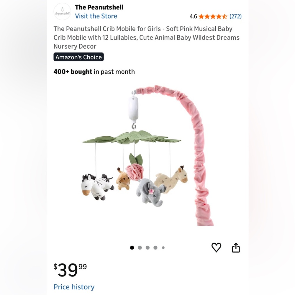 The Peanutshell Pink and Green Baby Crib Mobile